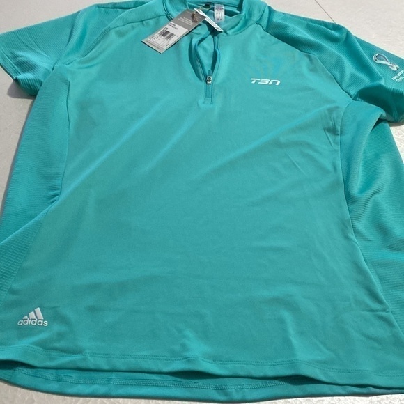 QUARTER-ZIP mock neck polo shirt turquoise FIFA world cup quatar 2022 - Picture 11 of 15